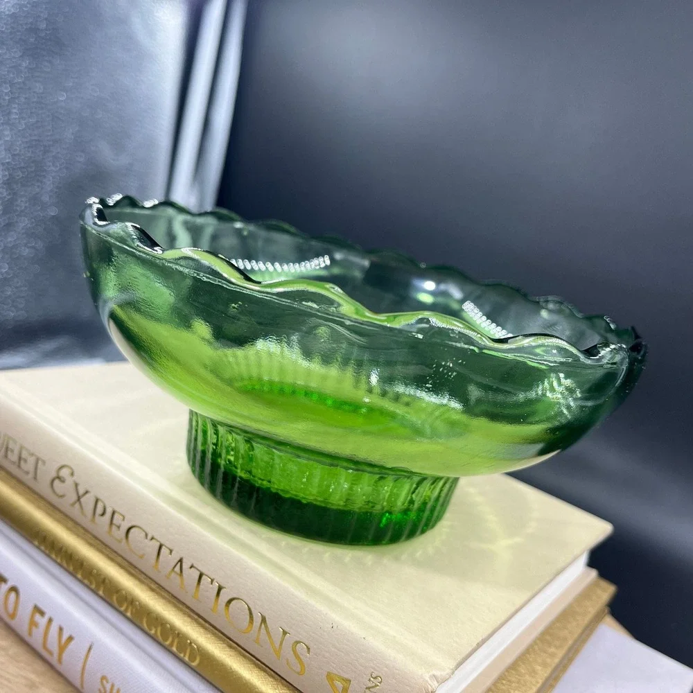 1960's‎ Vintage EO Brody Green Glass Footed Bowls - Glass Dinnerware